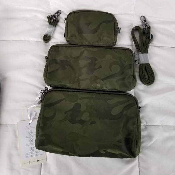 JuJuBe Camo Green Be Set 3 Bag Pouch Straps Camouflage Clutch Travel Tech Makeup - Picture 2 of 5